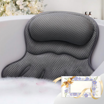 Oreiller de bain Oreiller de baignoire de luxe, oreiller de bain extra doux et confortable pour le soutien de la tête et du dos de la baignoire, avec coussins en filet 4D et ventouses antidérapantes - Grands cadeaux de bain (gris)
