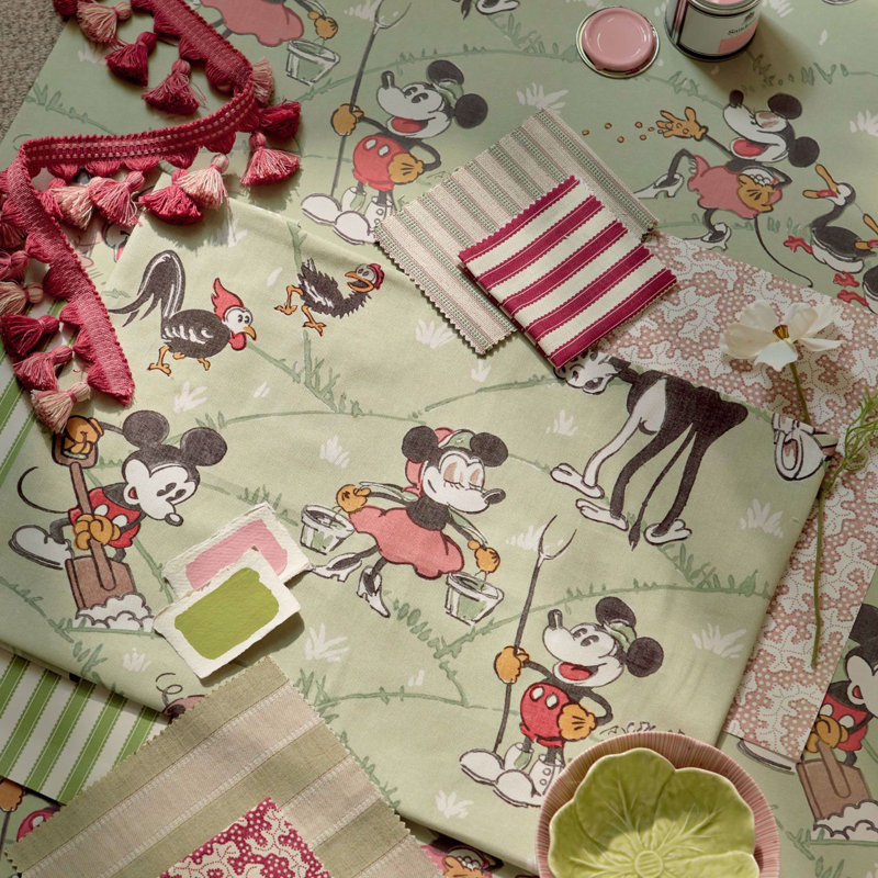 Mickey At the Farm Wallpaper, Macaron Green