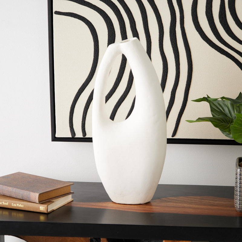 Paper Mache Abstract Curved Decorative Vase with Handle