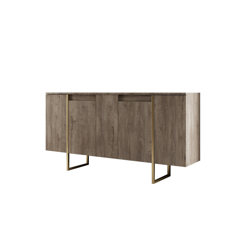 Modern Console Table with Metal Legs, Walnut & Gold Finish, 63.0 x 13.8 x 31.5 inches | 100% Melamine Coated Particle Board, Thickness: 0.7 inches | Stylish & Functional for Living Room & Entryway Décor