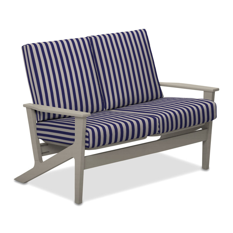 Chrisa 51.5'' Wide Loveseat with Cushions, Blue/White Stripe, Warm Gray