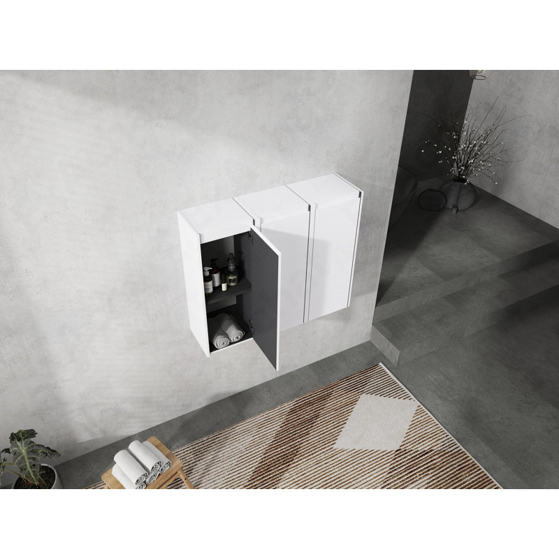 Armoire latérale de salle de bain 12 po, 3 portes à fermeture douce, fixation flottante, 12 * 3, Blanc