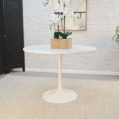 Elegant White 40 Inch Round Marble Top Dining Table with Compact Pedestal Design