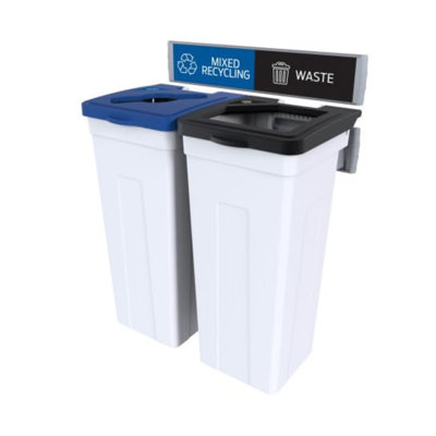 Poubelles murales et de recyclage Sturdy Essentials Rise Capacité totale de 45 gallons, double bac, recyclage mixte et déchets - double tri blanc