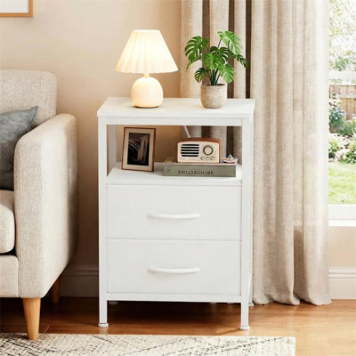 Table de chevet avec station de chargement, table de chevet 2 tiroirs, table de chevet avec commode en tissu pour la chambre à coucher