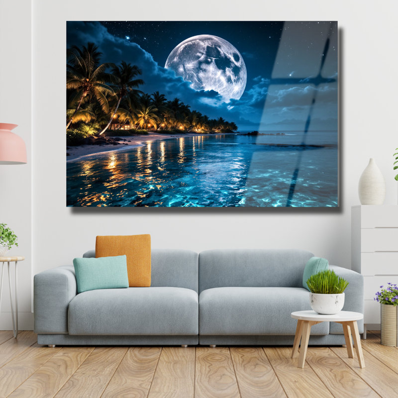 Décoration murale en verre trempé pleine lune, H 20 po x l 30 po