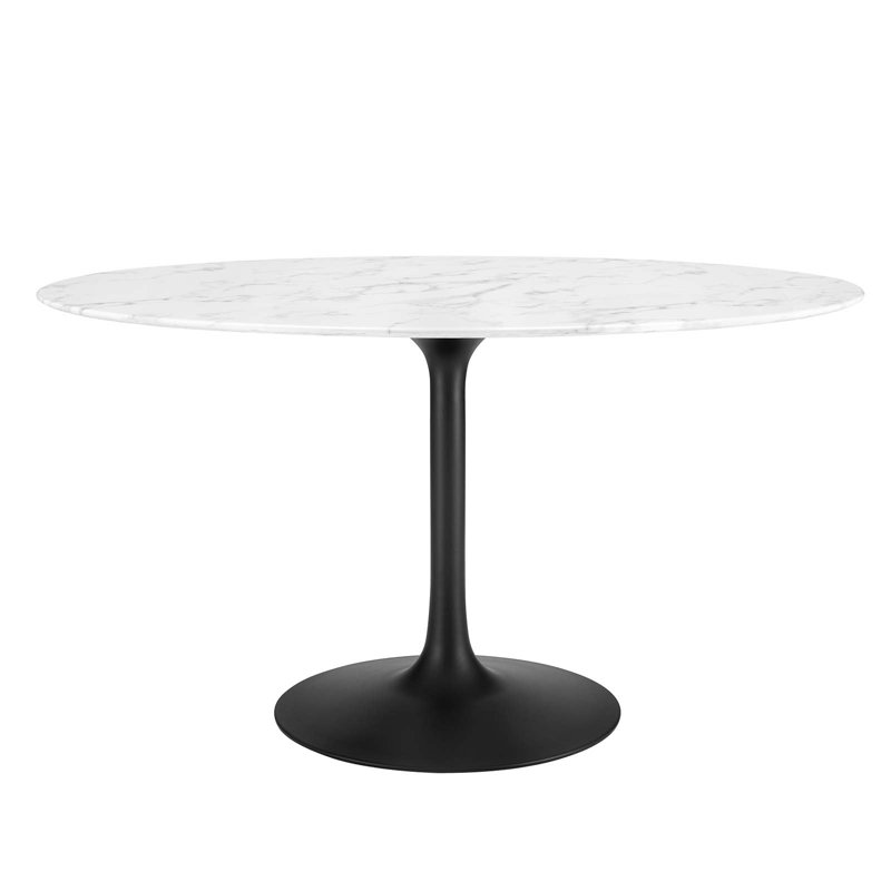 Elegant 54" Oval Marble Dining Table with Tapered Black Base