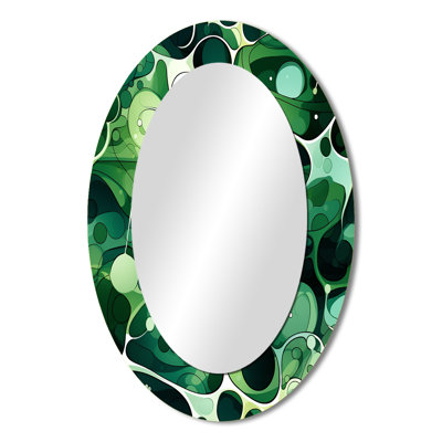 Green Popart Techno Tangles - Modern Oval Wall Mirror