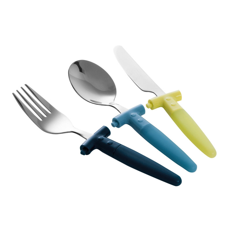 Highfill 3 Piece 18/10 Stainless Steel Steak Cutlery Set, Service for 1, Blue/Green/Silver