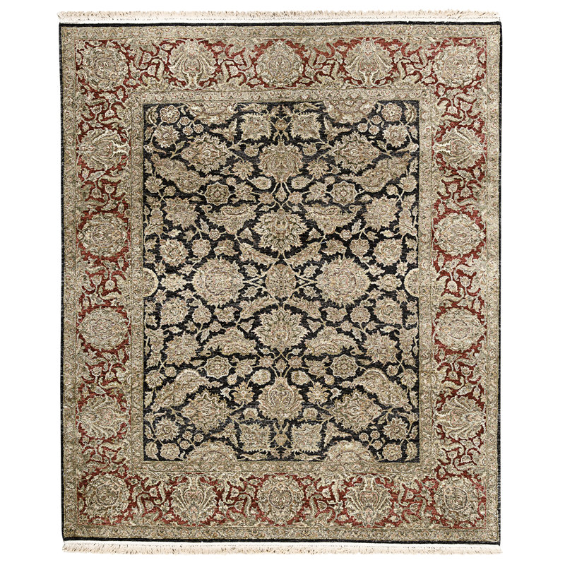 Tapis noir et rouge de haute qualité, noué à la main