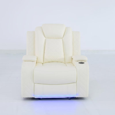 Theater Recliner Chair, Leather Recliner With LED Light, Hidden Arm Storage/USB Ports,Modern Electric Reclining Chair For Living Room/Home Theater/Office, Warm White