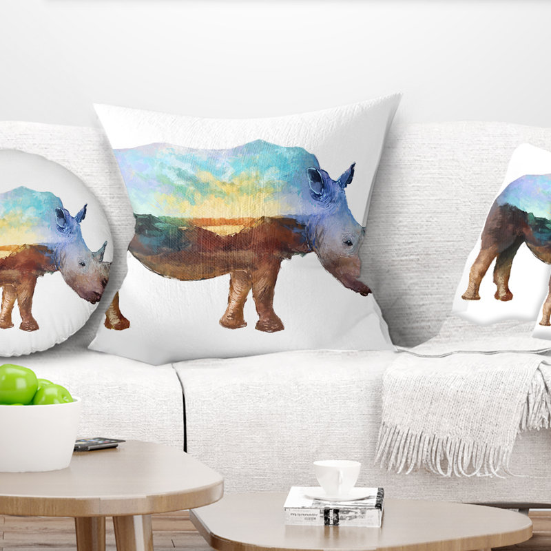 Coussin Rhino Double Exposure, 18 po x 18 po, Coussin décoratif