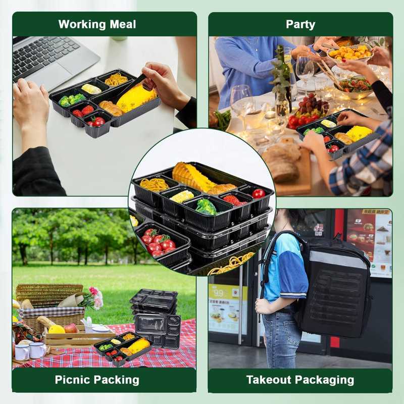 6 Compartment Takeaway Meal Prep Containers Pack Of 20