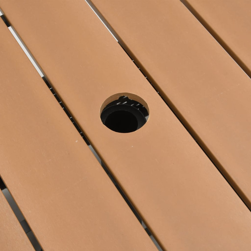 Square Solid Wood Metal Outdoor with Umbrella Hole Coffee Table - 55 cm W 55 cm D, Brown/Black