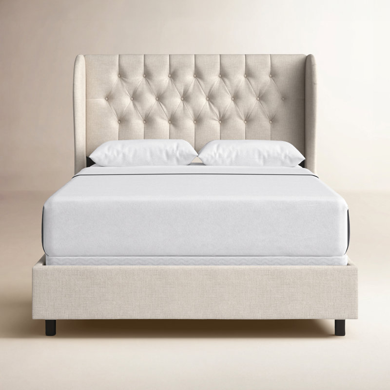 Tomey Upholstered Wingback Bed, King, Classic Talc Linen