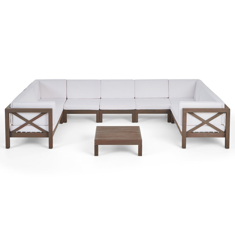 Acacia 7 - Person Modular Patio Conversation Set with Cushions, Gray Frame / White Cushion
