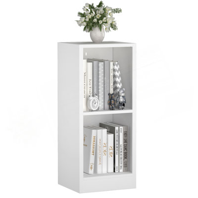 2-Tier Metal Bookshelf Storage Cabinet, 12.01" W x 10.24" D x 28.27" H Freestanding Open Bookcase with Anti-Tip Kit, Compact Organizer Shelf for Living Room, Bedroom, Home Office and Study