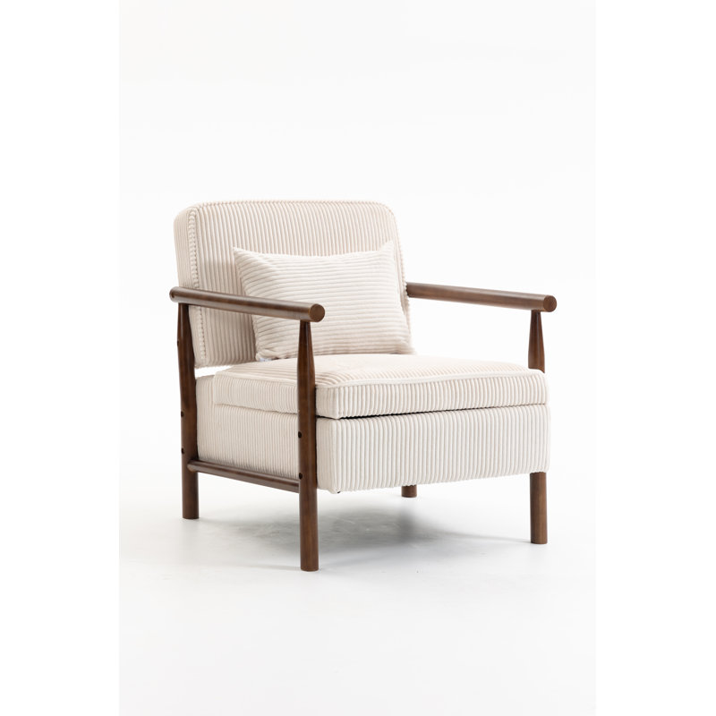 Chaise d'appoint Mid-Century avec cadre en bois et fauteuil de lecture rembourré en velours côtelé avec coussin de taille