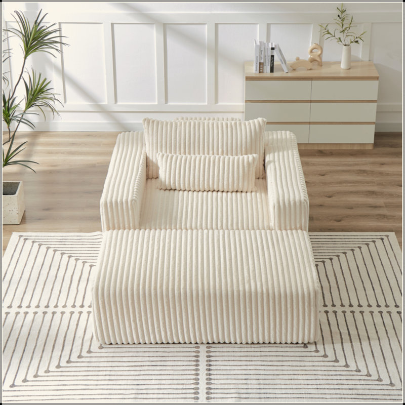 Méridienne en velours côtelé de 75 pouces avec repose-pieds amovible, aucun assemblage requis, fauteuil-lit moderne moelleux pour la chambre à coucher du salon intérieur