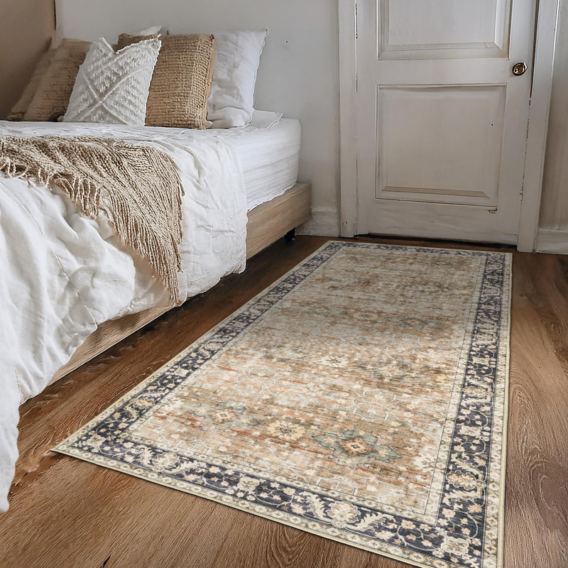Nainika Bev Distressed Machine Washable Area Rug, Runner 2'6" x 8', Beige Tan Brown