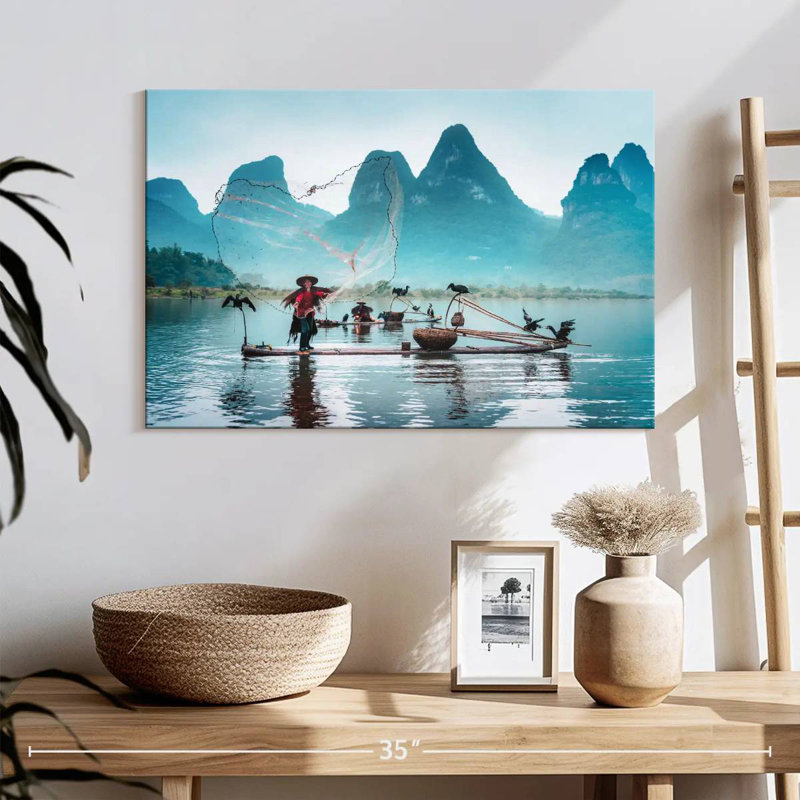 Senne, pêche traditionnelle chinoise, H 16 po x l 24 po