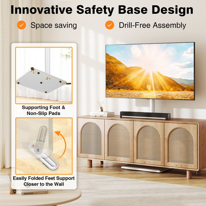  Meuble télé avec base en bois pour la plupart des téléviseurs plats / incurvés de 32 à 60 pouces jusqu'à 88 lb, Blanc