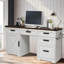 Bureau de direction 60 po avec 5 tiroirs, bureau personnel avec station de rangement et de charge, espace de travail en bois avec serrure, armoire avec tablette réglable