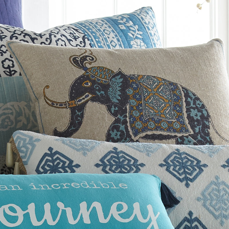 Chandra Elephant Indigo Teal Pillow
