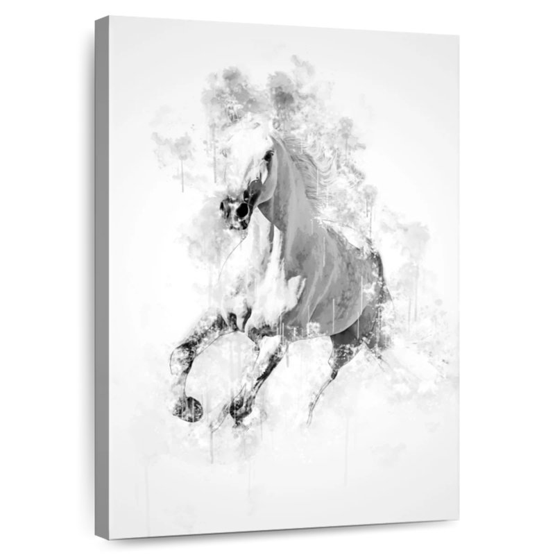 Cheval blanc Brampt noir et blanc, H 30 po x l 20 po