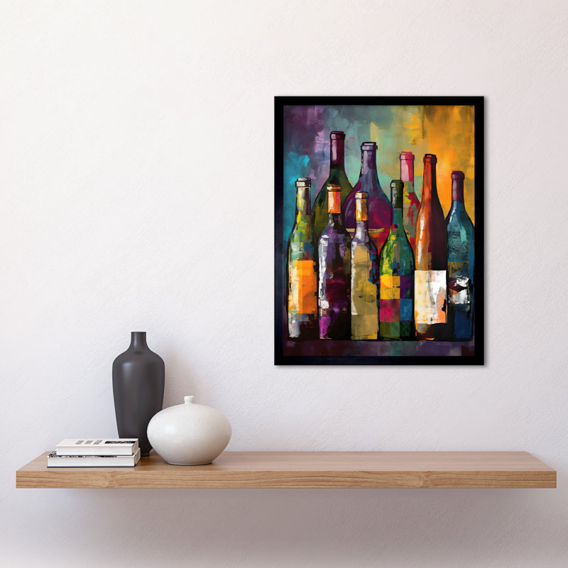 Aagand White Rose And Red Glass Wine Bottles On Shelf - Single Picture Frame Print
