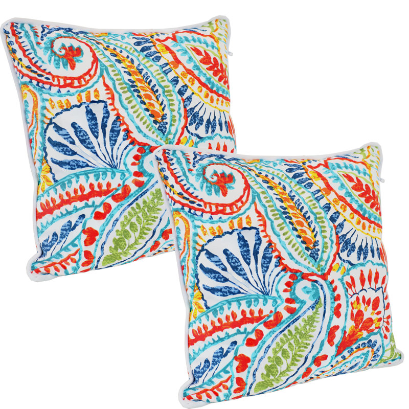 16" Bold Paisley Polyester Square Outdoor Throw Pillows, Set of 2