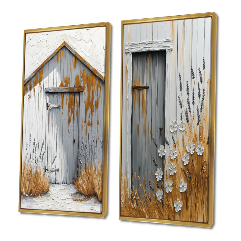 «Country Charm I» - ensemble d'art mural paysage de ferme 2 pièces, H 40 po x l 40 po, Cadre flottant doré