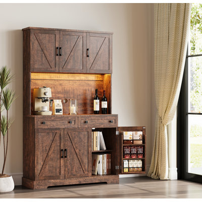 70.8" Built-in Kitchen Pantry With Charging Station, Microwave Shelf, And Led Lighting by Latitude Run