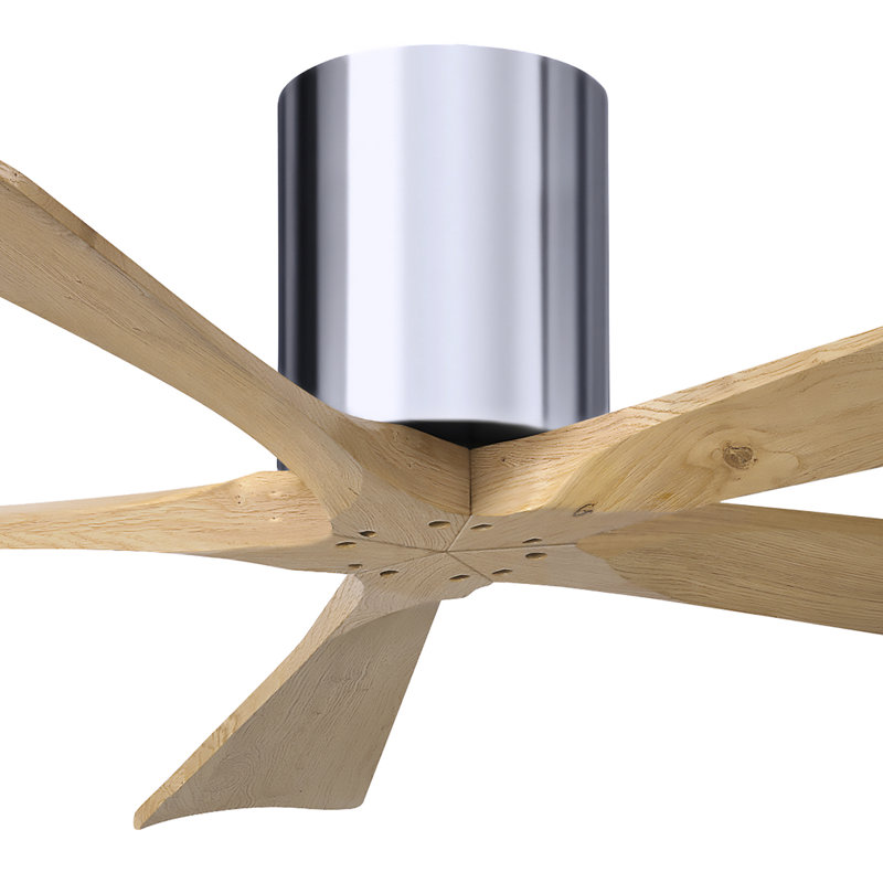 60" Irene 5-Blade Hugger Ceiling Fan with Wall Remote, Textured Bronze, 52", Light Maple Tone