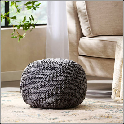 Pouf rond en coton tricoté 20 x 20 Hazel, écologique et fabriqué à la main pour une utilisation intérieure et extérieure
