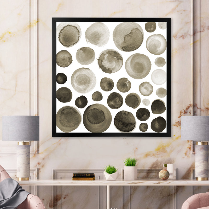 Ensemble de cercles d'aquarelle café brun - peinture sur toile, H 36 po x l 36 po x P 1,5 po, Cadre d'angle fermé noir