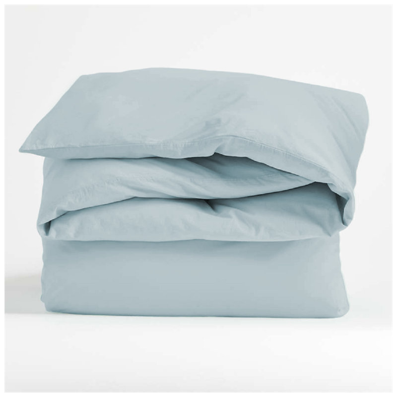 200TC Cotton Percale Solid Duvet Cover Set, Light Blue, Full Duvet Cover