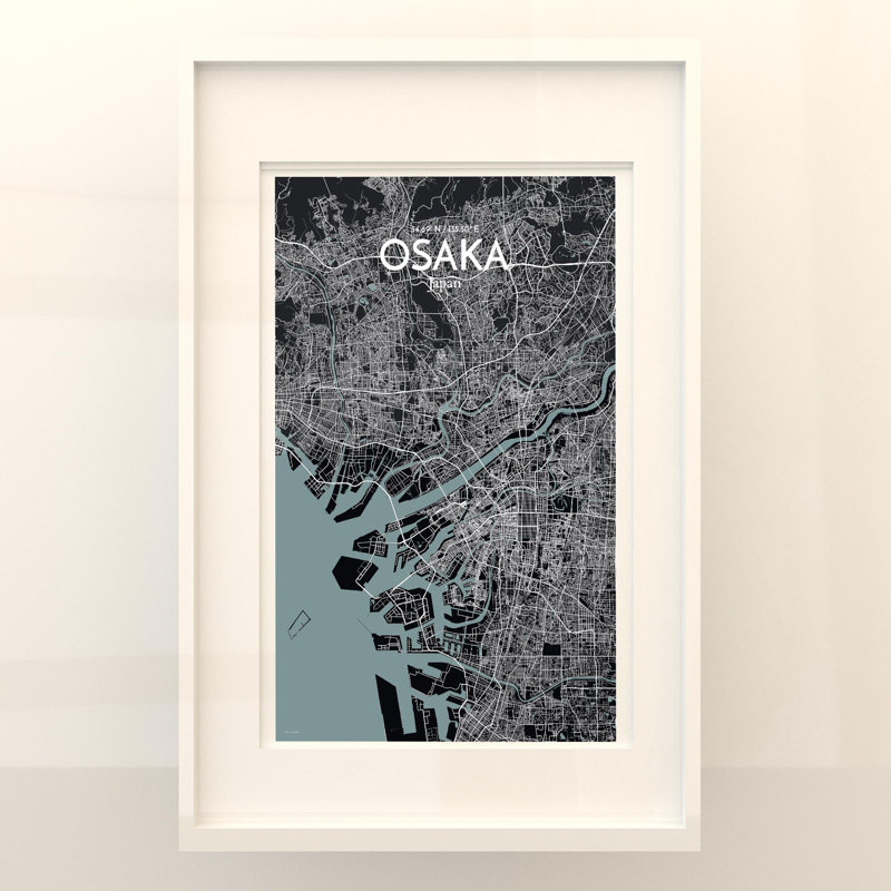 Osaka City Map In Midnight - No Frame Print, 17cm H x 11cm W x 0.05cm D