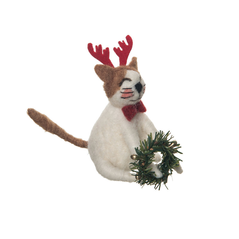 Figurine chat renne avec couronne