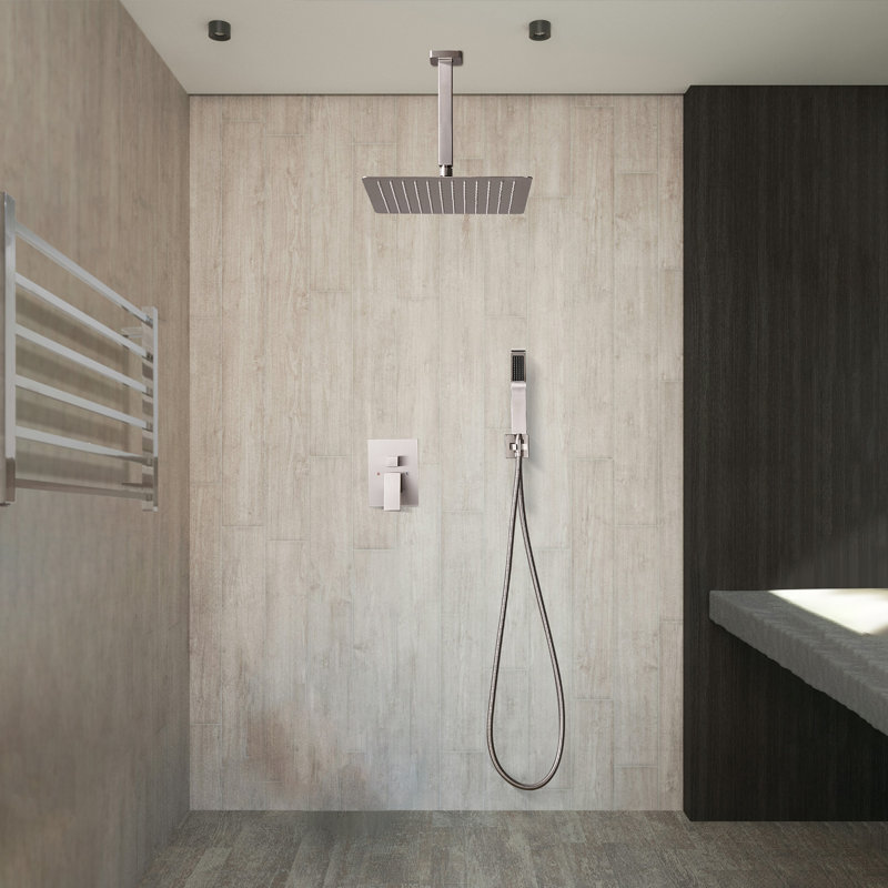 Système complet de douche à pluie à effet pluie 10 po avec valve brute, Nickel brossé