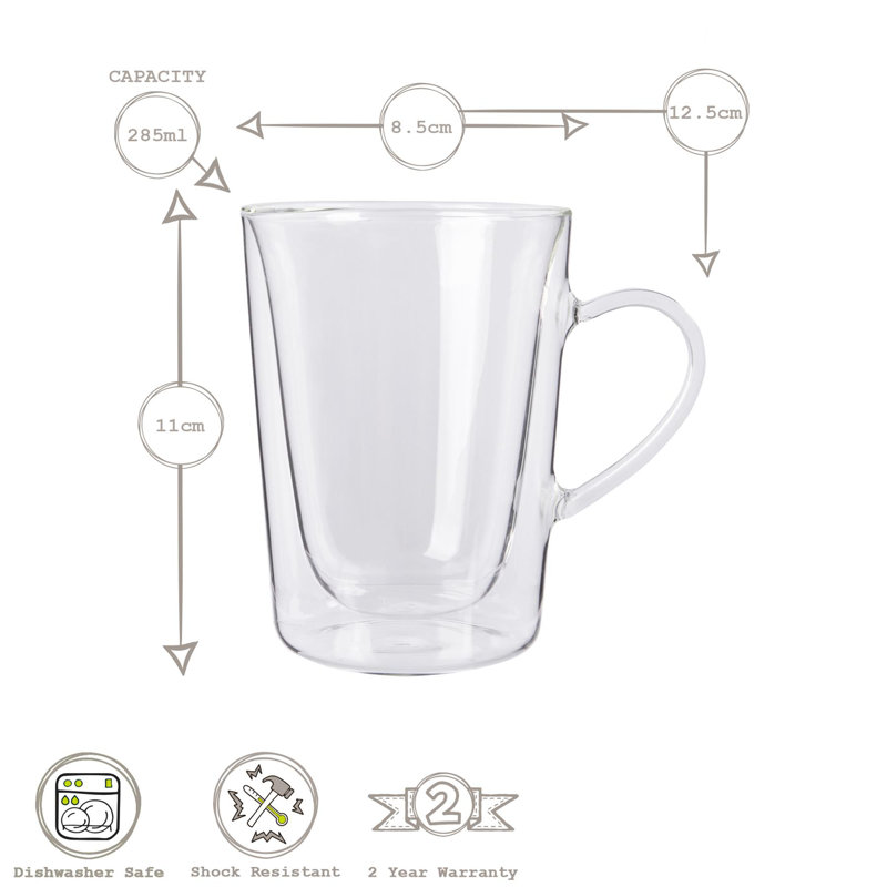 Rink Drink - Double Walled Coffee Glass Cups - 285ml, 4