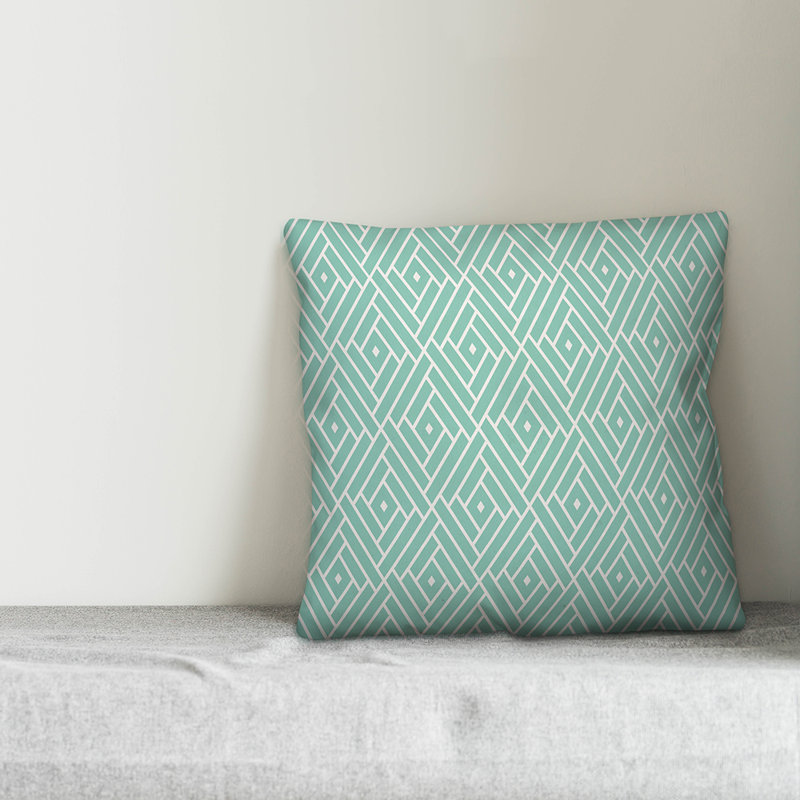  Coussin décoratif intérieur / extérieur Abstract Diamond, 16 po x 1 po, Blanc / vert océan, Pas de bourre
