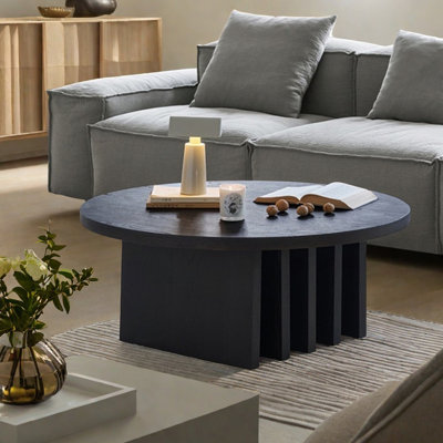 Wabi-sabi black solid wood round coffee table
