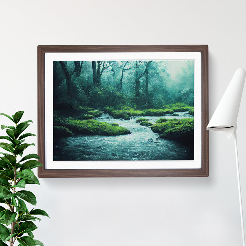 Breathtaking Forest Stream - Single Picture Frame Print, 25cm H x 34cm W x 2cm D, Walnut Framed