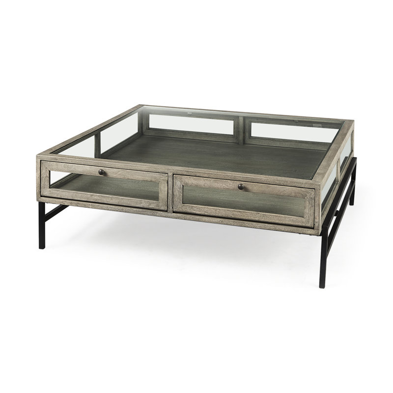 Table basse à 4 pieds avec rangement, 15 po x 43,5 po x 42 po, Gris, Noir