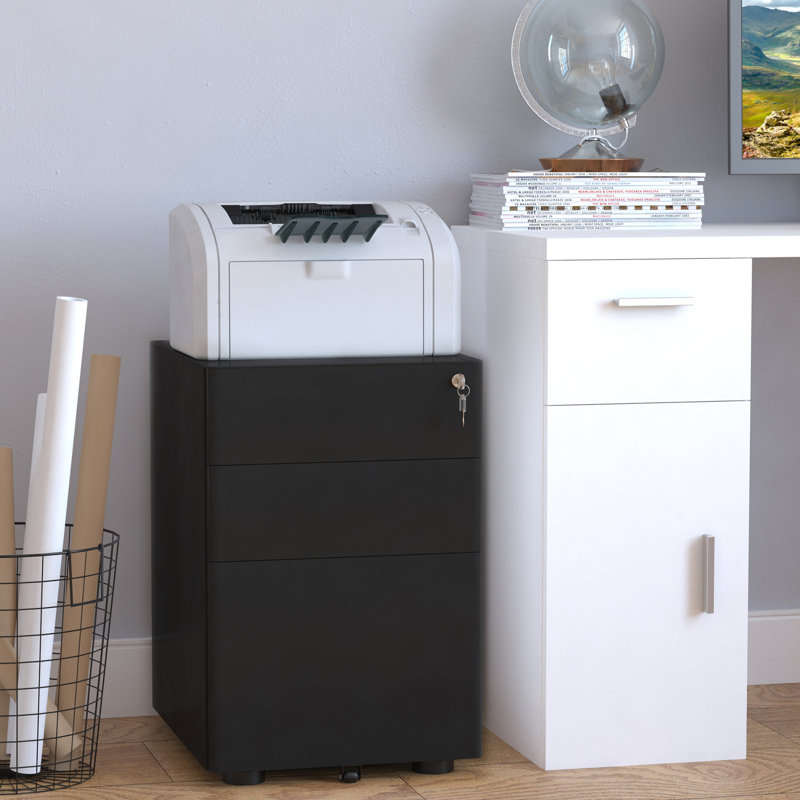 Tukgahgo 39cm Wide 3 -Drawer Mobile Steel File Cabinet, Black