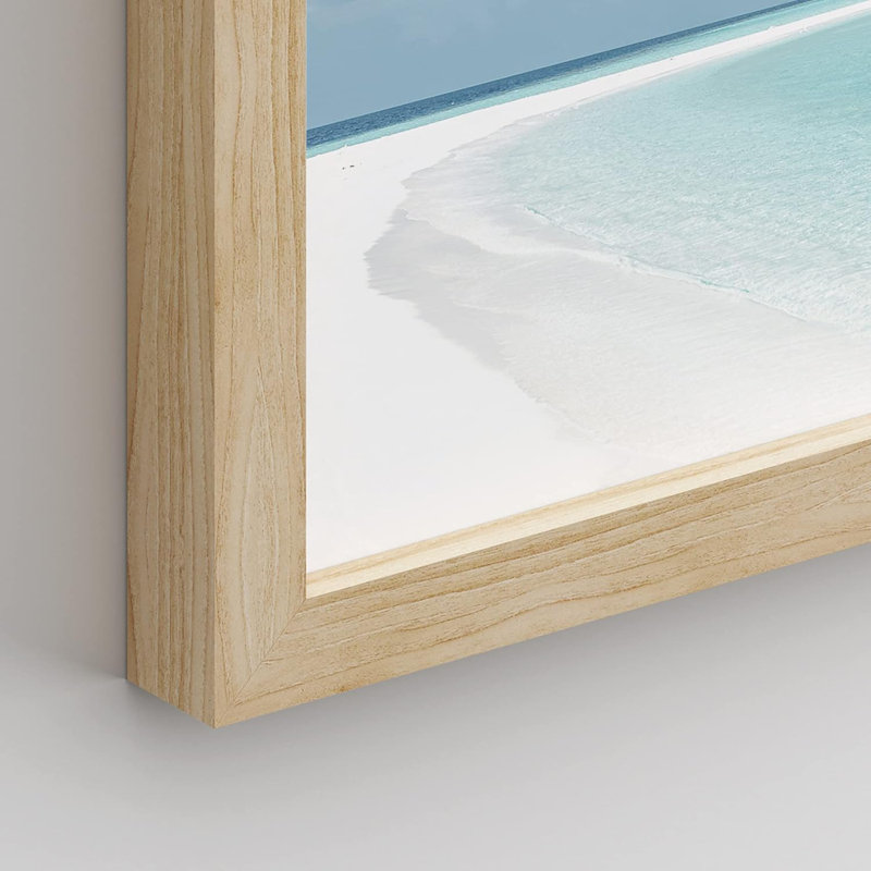 " Framed Ocean Sea Horizon Tropical Palm Tree Set Of 4 Coastal Beach Landscape Wall Decor Prints " 4 - Pieces, Natural