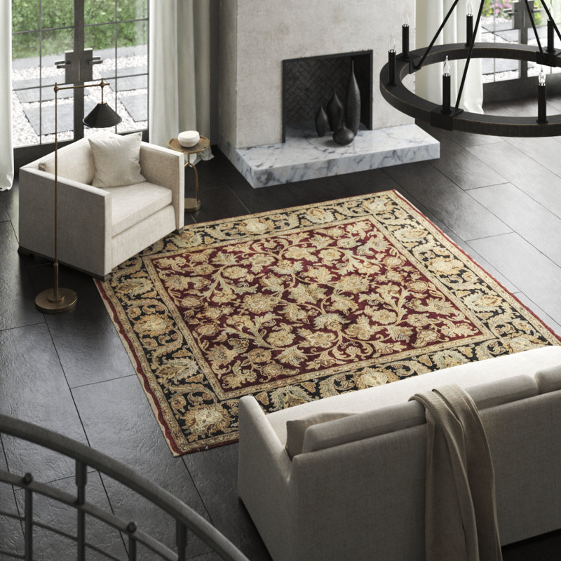 Magnolia Wool Oriental Area Rug in Beige/Red/Black