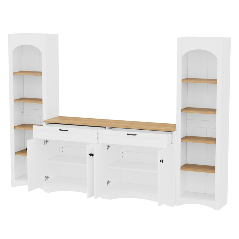 3-Piece Farmhouse Entertainment Center with Storage Cabinet for TVs Up to 70", White