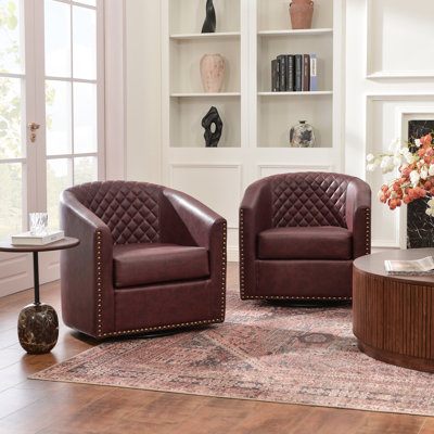 Boney 29" W Water Resistant Faux Leather Swivel Barrel Chair (Set of 2)